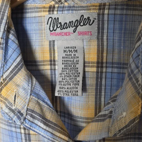 Wrangler Western Women's Blue and Yellow Plaid Shirt With Silver Metallic Thread - Picture 4 of 4